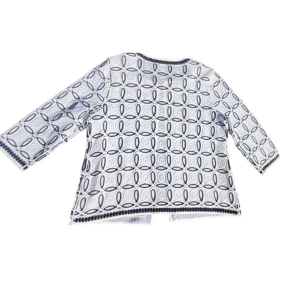 CHICOS TRAVELERS WOMEN OPEN DRESSY CARDIGAN JACKET BLAZER BLACK WHITE SZ 2 LG 12 - Picture 3 of 10